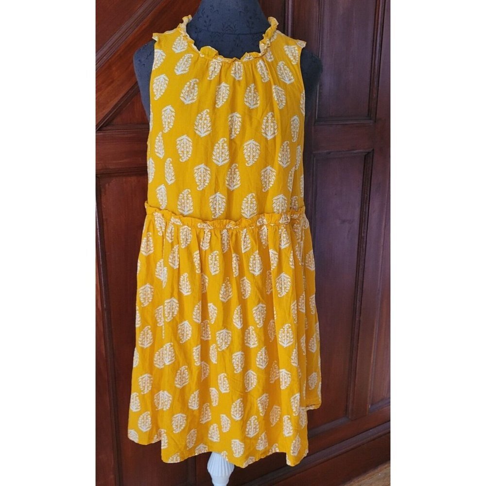 Lucky Brand Yellow Printed Sleeveless Ruffle Neck Dress